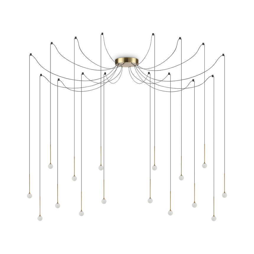 Lámpara colgante Ideal Lux Lucciola latón cristal LED 16 luces 16W Ø20cm 284019