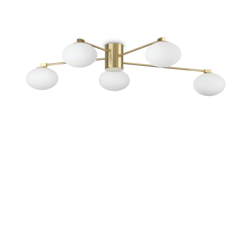 Plafón de techo Ideal Lux Hermes latón cristal 5 luces 140W Ø90cm 288277