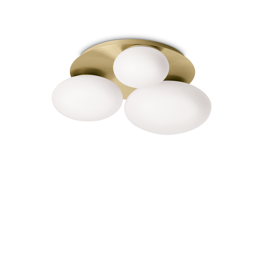 Plafón de techo Ideal Lux Ninfea latón cristal 3 luces 45W Ø46cm 293660
