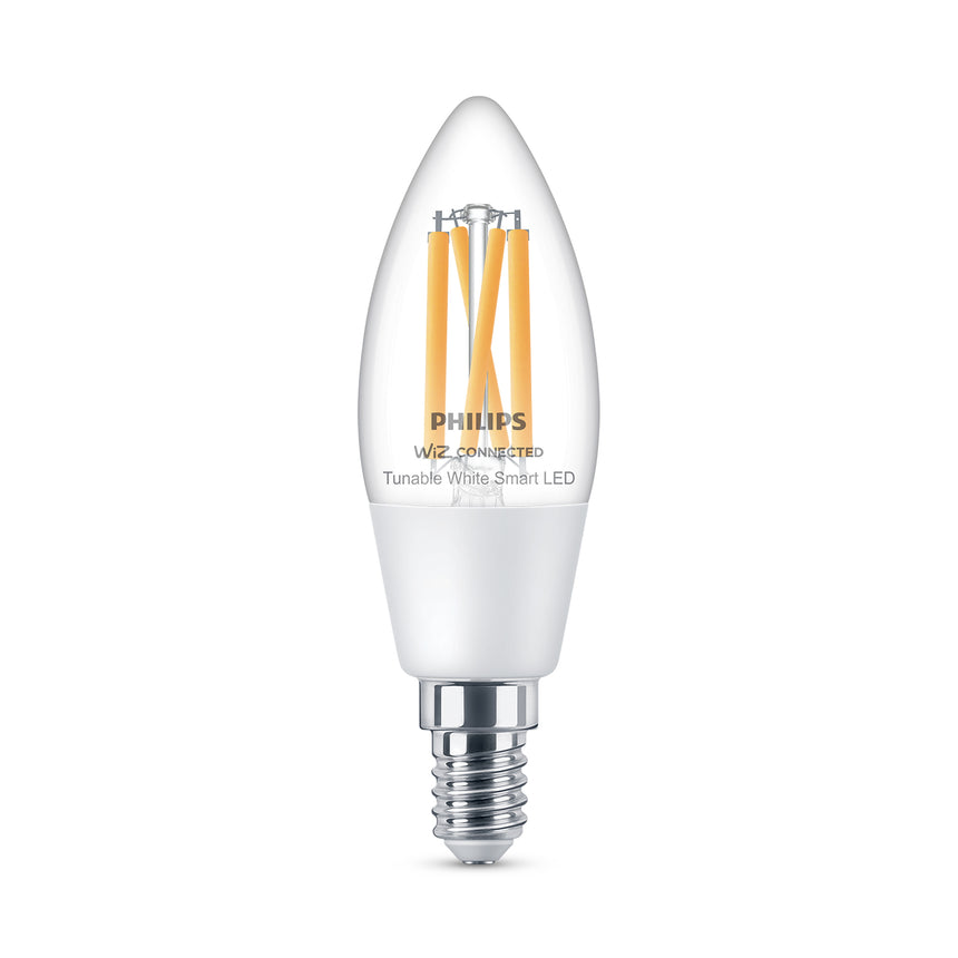 Bombilla de filamento Philips WiZ transparente C35 4,9W E14 470lm 372061