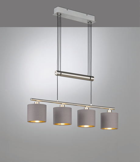 Lámpara de techo colgante Trio Garda LED níquel mate 2700K 150cm 305400441