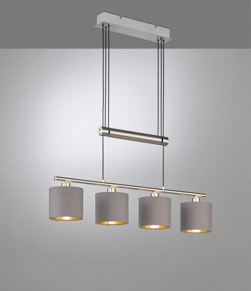 Lámpara de techo colgante Trio Garda LED níquel mate 2700K 150cm 305400441