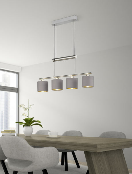 Lámpara de techo colgante Trio Garda LED níquel mate 2700K 150cm 305400441