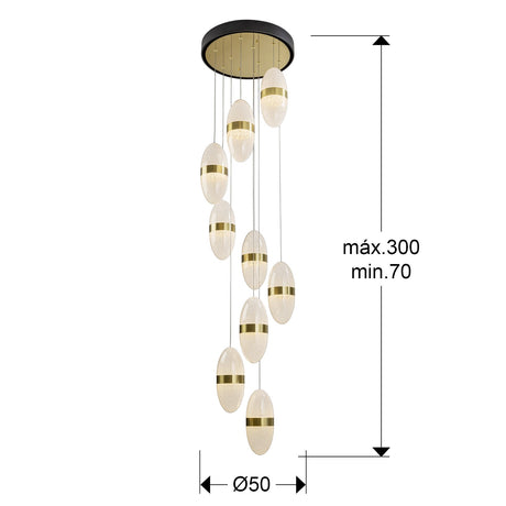 Lámpara de techo colgante Schuller Garden grande 9 luces negro y bronce 3000K Ø50cm dimensiones