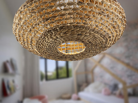 Lámpara de techo colgante Schuller Nana 1 luz blanco y natural ratán Ø60cm vista 1