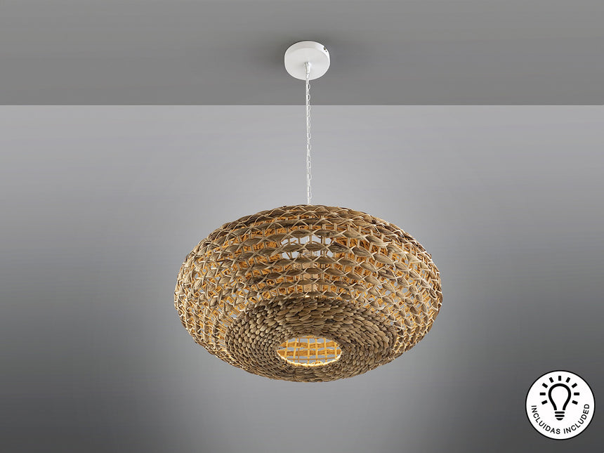 Lámpara de techo colgante Schuller Nana 1 luz blanco y natural ratán Ø60cm vista 4