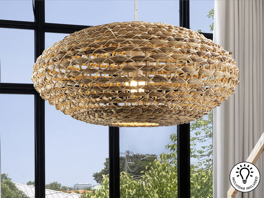 Lámpara de techo colgante Schuller Nana 1 luz blanco y natural ratán Ø60cm vista 5