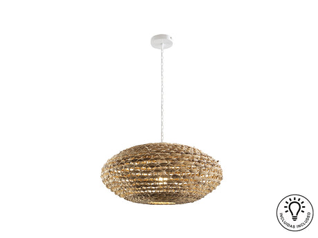 Lámpara de techo colgante Schuller Nana 1 luz blanco y natural ratán Ø60cm ambiente