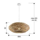 Lámpara de techo colgante Schuller Nana 1 luz blanco y natural ratán Ø60cm dimensiones
