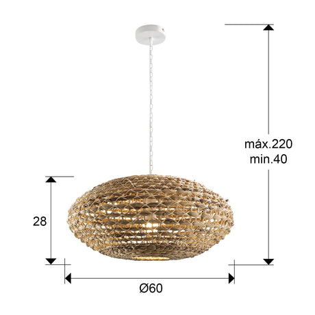 Lámpara de techo colgante Schuller Nana 1 luz blanco y natural ratán Ø60cm dimensiones