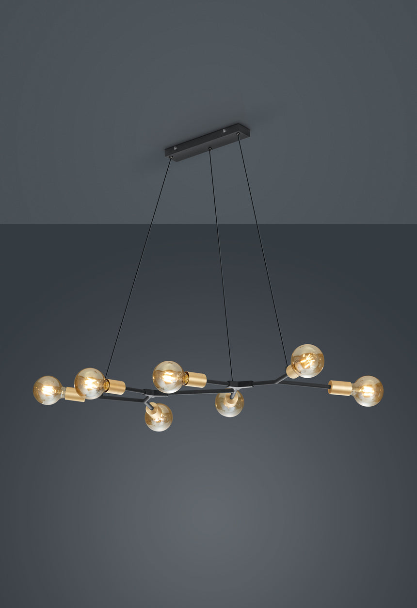 Lámpara de techo colgante Trio Cross 7 luces negro mate 150cm 3