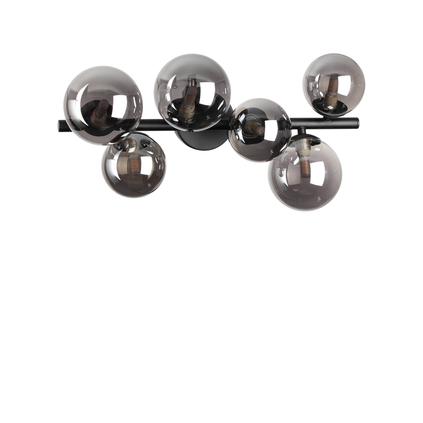 Plafón de techo Ideal Lux Perlage fumé cristal 6 luces 90W Ø49cm 309262