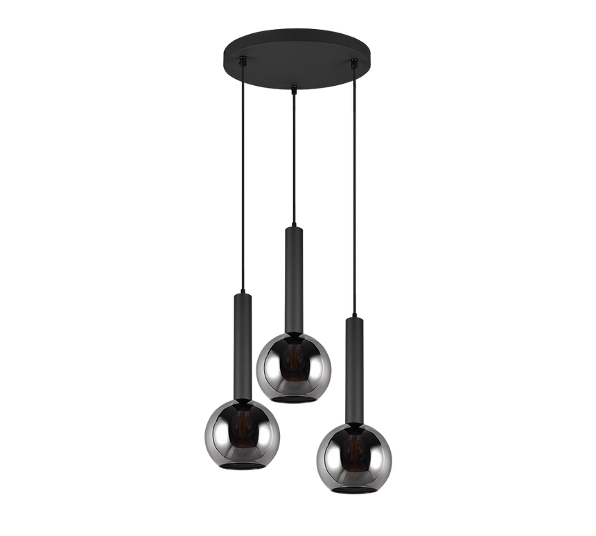 Lámpara de techo colgante Trio Clayton 3 luces negro mate 150cm 3