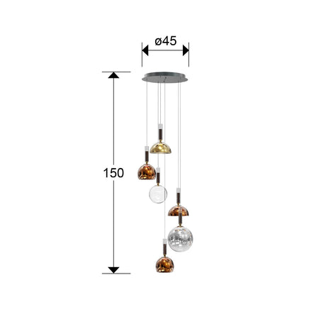 Lámpara de techo colgante Schuller Charlize 6 luces gris y varios colores 3000K Ø57cm dimensiones