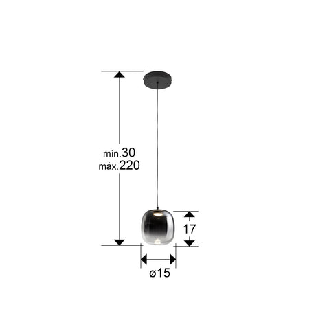 Lámpara de techo colgante Schuller Onice 1 luz negro y smoke difuminado cristal soplado dimensiones