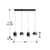 Lámpara de techo colgante Schuller Onice 4 luces negro y smoke difuminado dimensiones