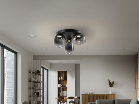 Plafón Schuller Onice LED 3 luces negro y smoke difuminado cristal soplado 3000K Ø42cm vista 1