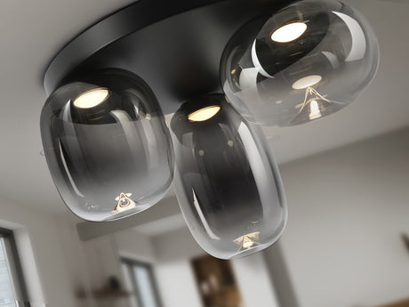 Plafón Schuller Onice LED 3 luces negro y smoke difuminado cristal soplado 3000K Ø42cm vista 2