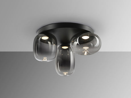 Plafón Schuller Onice LED 3 luces negro y smoke difuminado cristal soplado 3000K Ø42cm vista 3