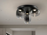 Plafón Schuller Onice LED 3 luces negro y smoke difuminado cristal soplado 3000K Ø42cm 314435