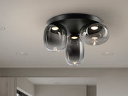 Plafón Schuller Onice LED 3 luces negro y smoke difuminado cristal soplado 3000K Ø42cm 314435