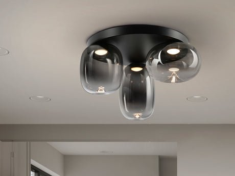 Plafón Schuller Onice LED 3 luces negro y smoke difuminado cristal soplado 3000K Ø42cm 314435