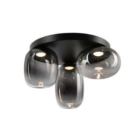 Plafón Schuller Onice LED 3 luces negro y smoke difuminado cristal soplado 3000K Ø42cm ambiente