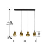 Lámpara de techo colgante Schuller Aledis 4 luces negro y dorado difuminado dimensiones