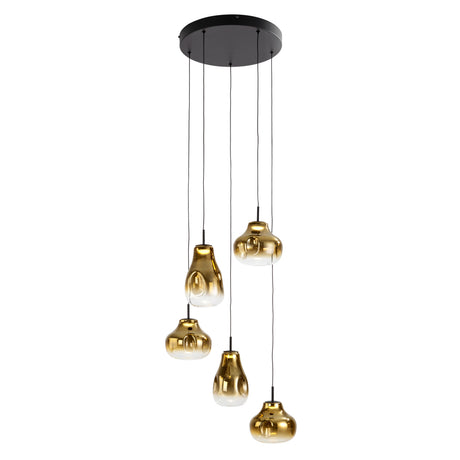 Lámpara de techo colgante Schuller Aledis 5 luces negro y dorado difuminado ambiente