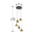 Lámpara de techo colgante Schuller Aledis 5 luces negro y dorado difuminado dimensiones