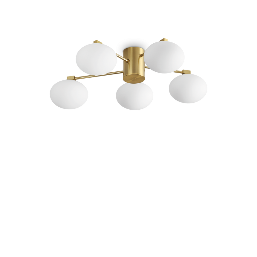 Plafón de techo Ideal Lux Hermes latón cristal 5 luces 140W Ø60cm 316697