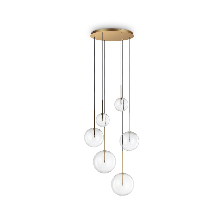 Lámpara colgante Ideal Lux Equinoxe latón cristal 6 luces 12W Ø65cm 317243