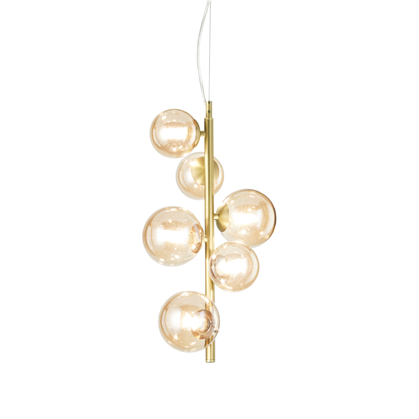 Lámpara colgante Ideal Lux Perlage ámbar cristal 6 luces 90W Ø26cm 317793