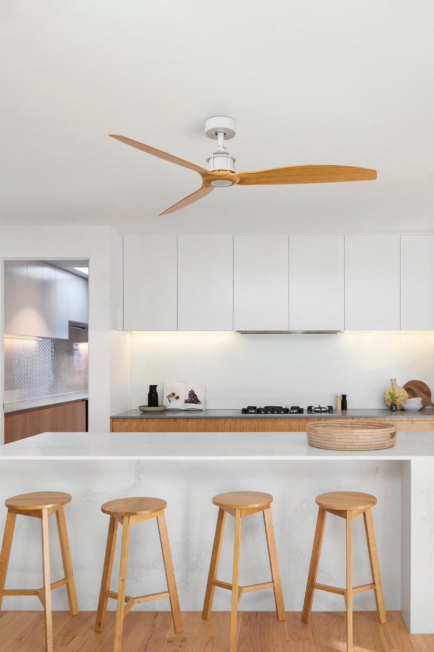 Ventilador de techo sin luz Faro Just motor DC palas de madera blanco y madera Ø — ambiente