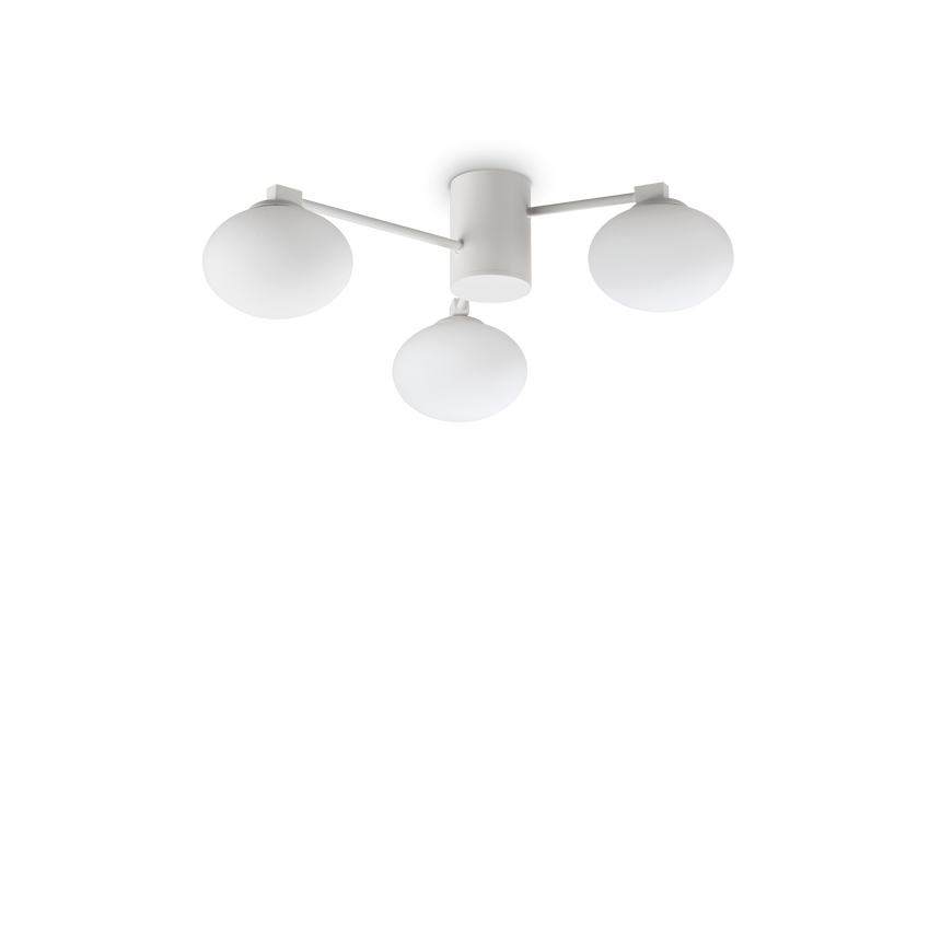 Plafón de techo Ideal Lux Hermes blanco cristal 3 luces 84W Ø60cm 322667