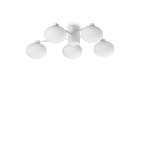 Plafón de techo Ideal Lux Hermes blanco cristal 5 luces 140W Ø60cm 322698