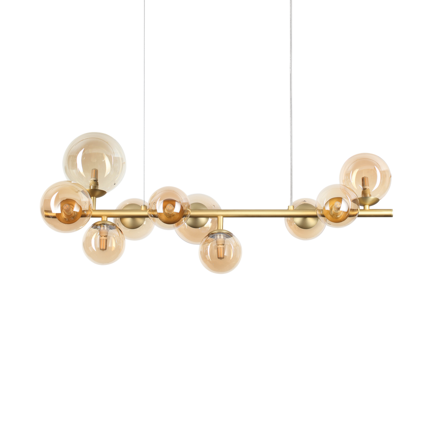 Lámpara colgante Ideal Lux Perlage ámbar cristal 10 luces 150W Ø81cm 322766