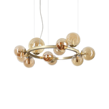 Lámpara colgante Ideal Lux Perlage ámbar cristal 11 luces 165W Ø73cm 322773