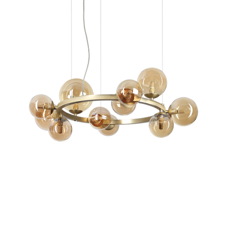 Lámpara colgante Ideal Lux Perlage ámbar cristal 11 luces 165W Ø73cm 322773