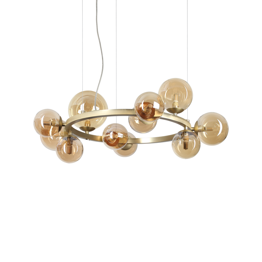 Lámpara colgante Ideal Lux Perlage ámbar cristal 11 luces 165W Ø73cm 322773