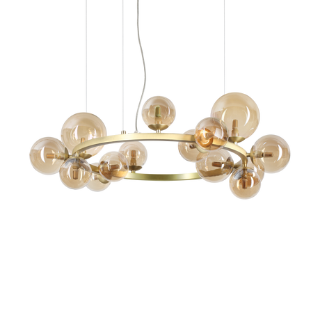 Lámpara colgante Ideal Lux Perlage ámbar cristal 14 luces 210W Ø85cm 322797