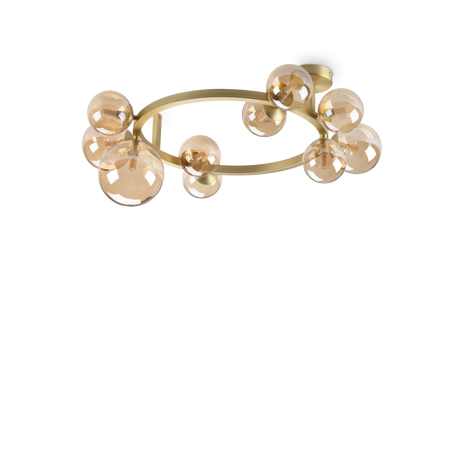 Plafón de techo Ideal Lux Perlage ámbar cristal 10 luces 150W Ø70cm 327808