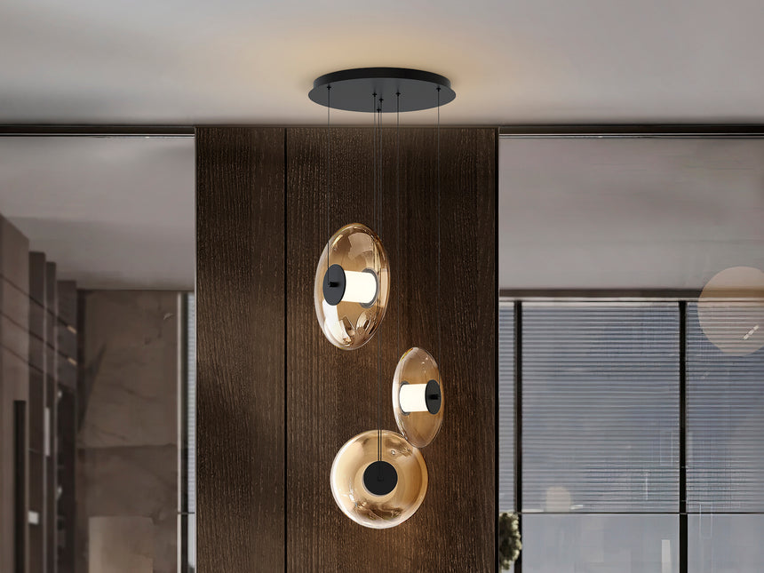Lámpara de techo colgante Schuller Diabolo 3 luces negro y dorado 3000K Ø45cm 327848