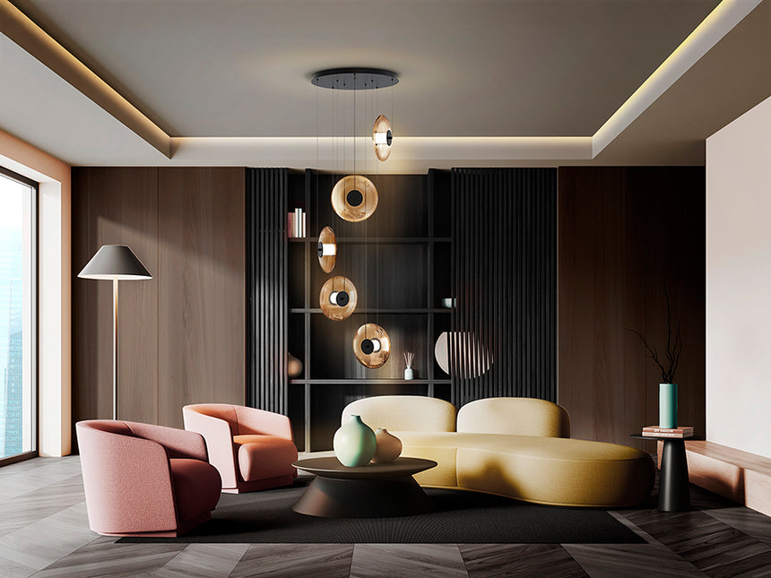 Lámpara de techo colgante Schuller Diabolo 5 luces negro y dorado 3000K 2 metros Ø58cm 327930