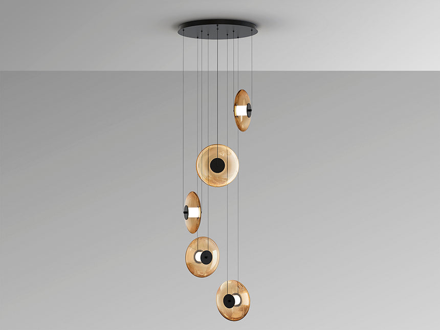 Lámpara de techo colgante Schuller Diabolo 5 luces negro y dorado 3000K 2 metros Ø58cm 327930