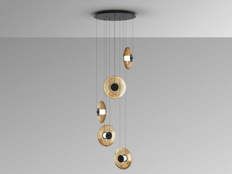 Lámpara de techo colgante Schuller Diabolo 5 luces negro y dorado 3000K 2 metros Ø58cm vista 3