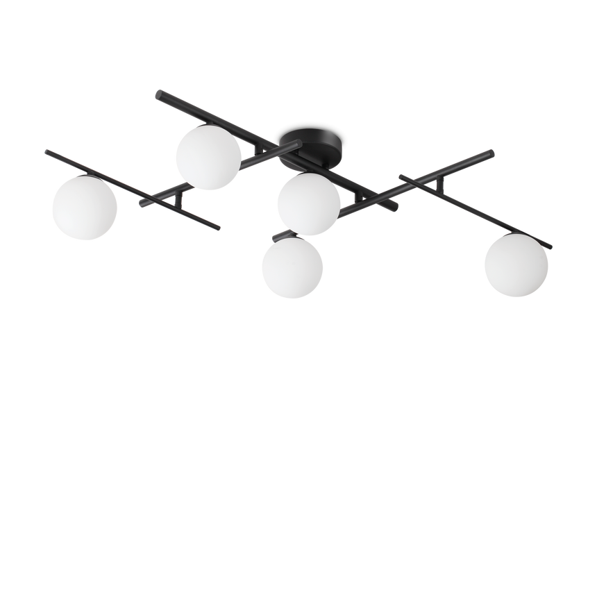 Plafón de techo Ideal Lux Atlas negro cristal 5 luces 20W Ø106cm 328218