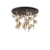 Plafón de techo Ideal Lux Perlage ámbar cristal 18 luces 270W Ø70cm 328379