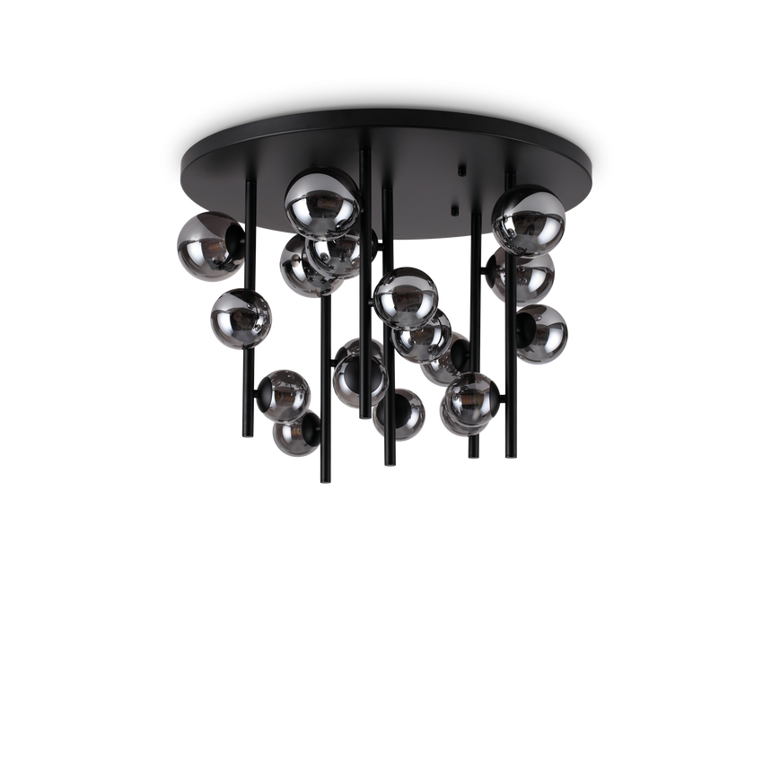 Plafón de techo Ideal Lux Perlage fumé cristal 18 luces 270W Ø70cm 328386