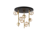 Plafón de techo Ideal Lux Perlage ámbar cristal 9 luces 135W Ø50cm 328409